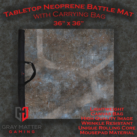 Gray Matter Gaming Gaming Mat 36x36 Urban Ruins - Neoprene Battle Mat with Bag