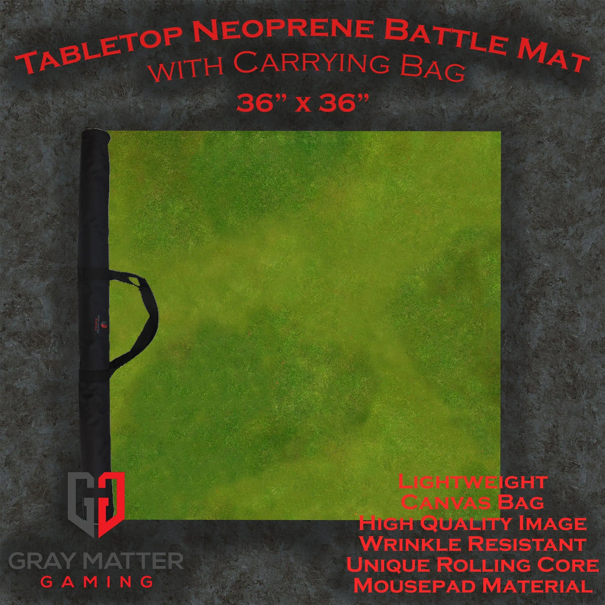 Gray Matter Gaming Gaming Mat 36x36 Verdant Fields 2 - Neoprene Battle Mat with Bag