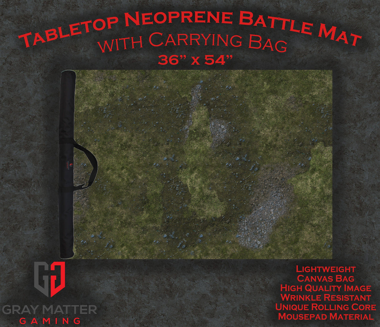 Gray Matter Gaming Gaming Mat 36x54 Field of Battle - Neoprene Battle Mat with Bag