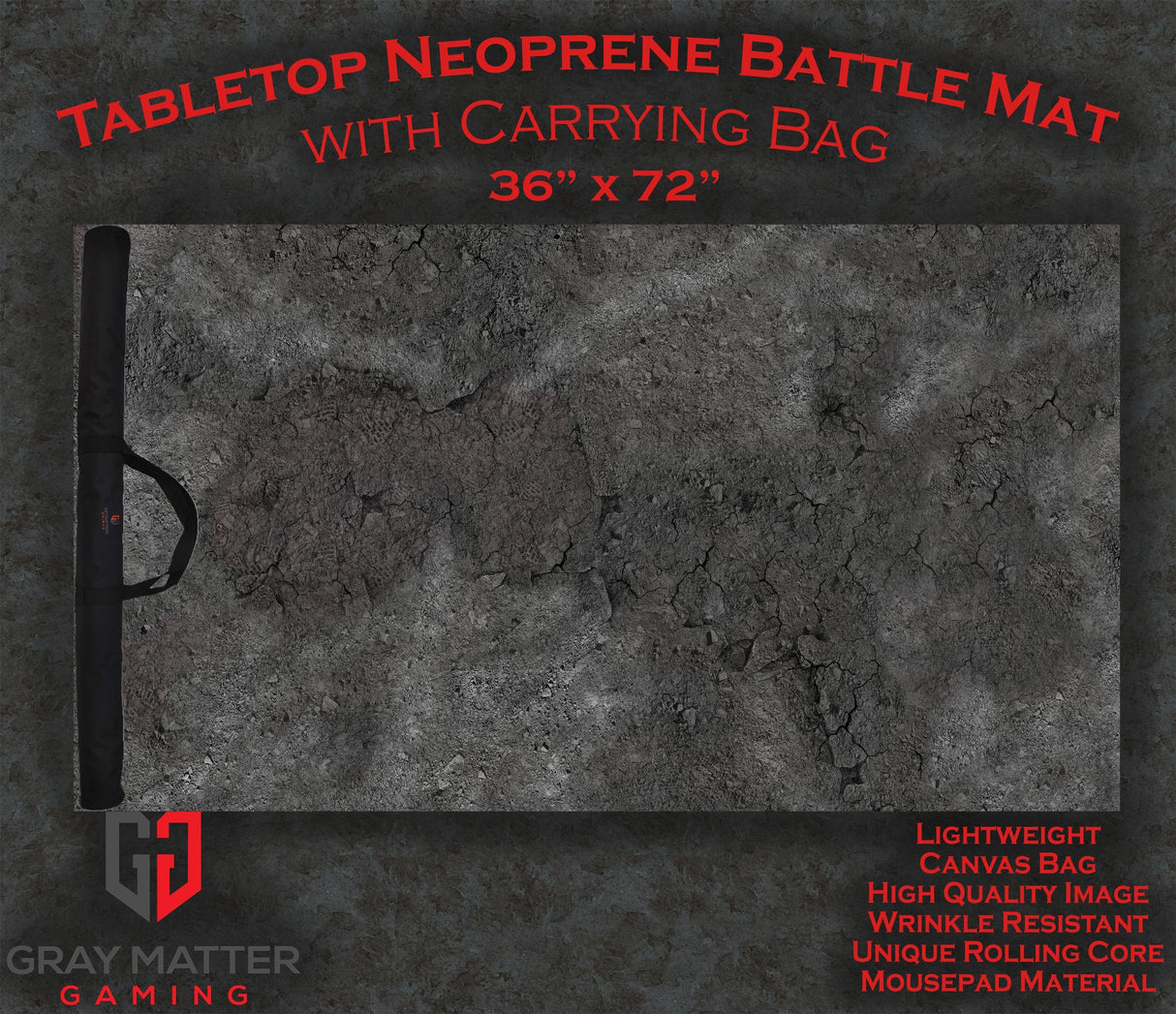 Gray Matter Gaming Gaming Mat 36x72 Ashen Wastelands - Neoprene Battle Mat - Warhammer, AoS, 40K, Kill Team, MCP, Shatterpoint, Legion, More