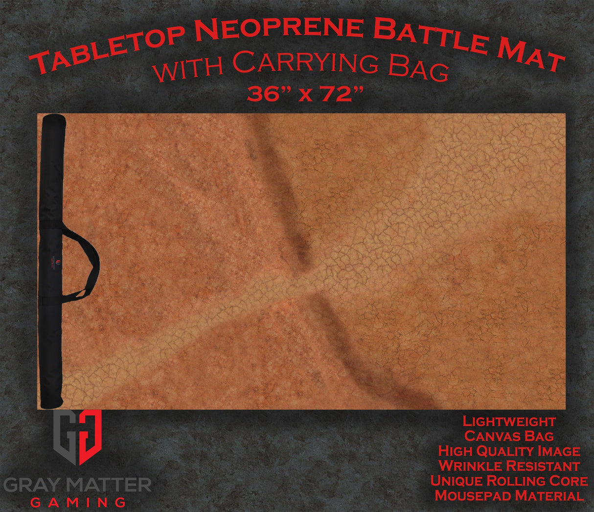 Gray Matter Gaming Gaming Mat 36x72 Cracked Earth - Neoprene Battle Mat - Warhammer, AoS, 40K, Kill Team, MCP, Shatterpoint, Legion, More