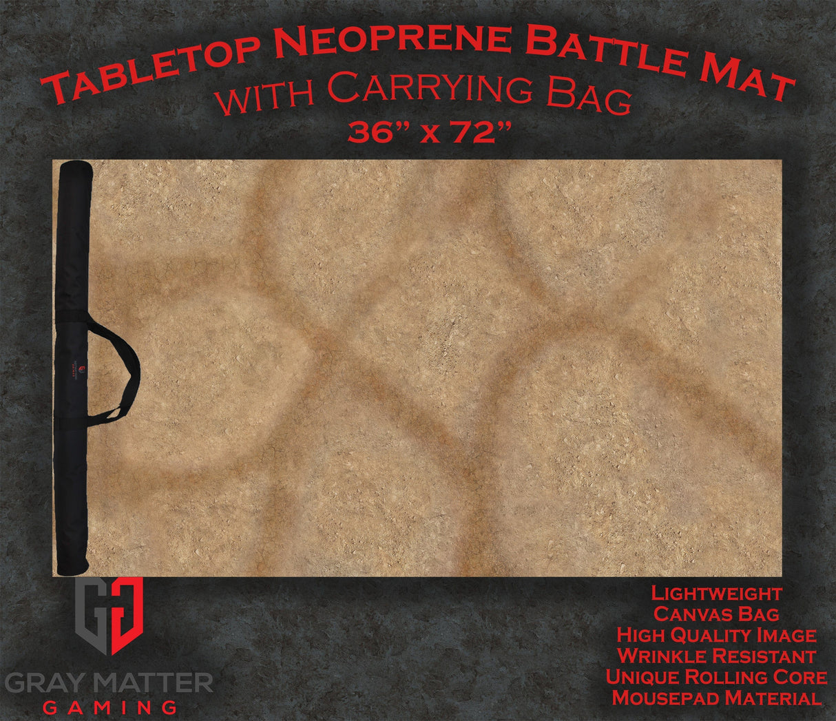 Gray Matter Gaming Gaming Mat 36x72 Desert Paths - Neoprene Battle Mat - Warhammer, AoS, 40K, Kill Team, MCP, Shatterpoint, Legion, More