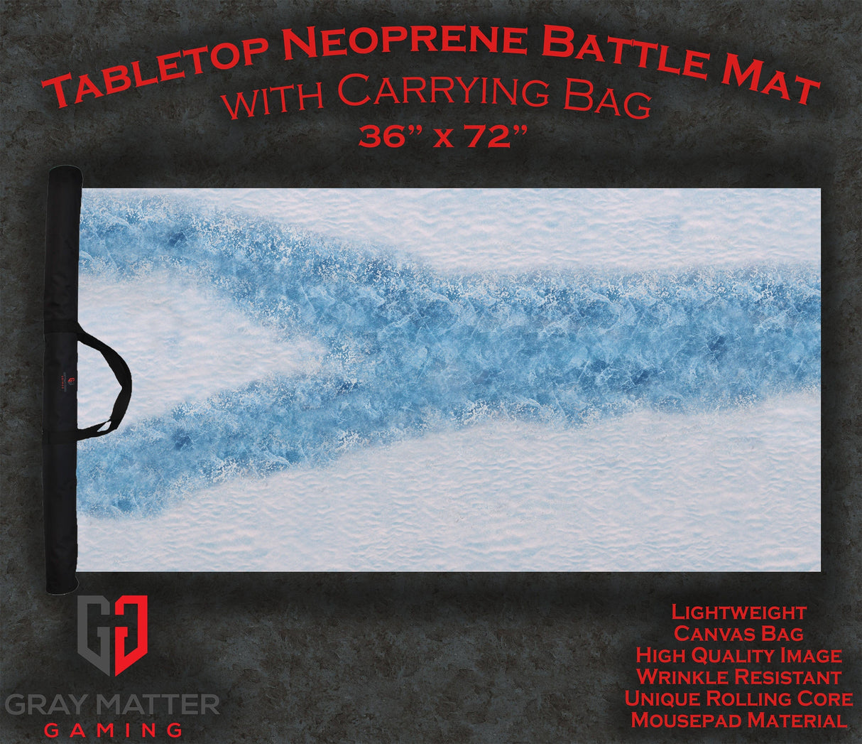 Gray Matter Gaming Gaming Mat 36x72 Frozen River - Neoprene Battle Mat - Warhammer, AoS, 40K, Kill Team, MCP, Shatterpoint, Legion, More