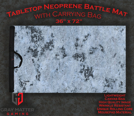 Gray Matter Gaming Gaming Mat 36x72 Snowy Tundra - Neoprene Battle Mat with Bag