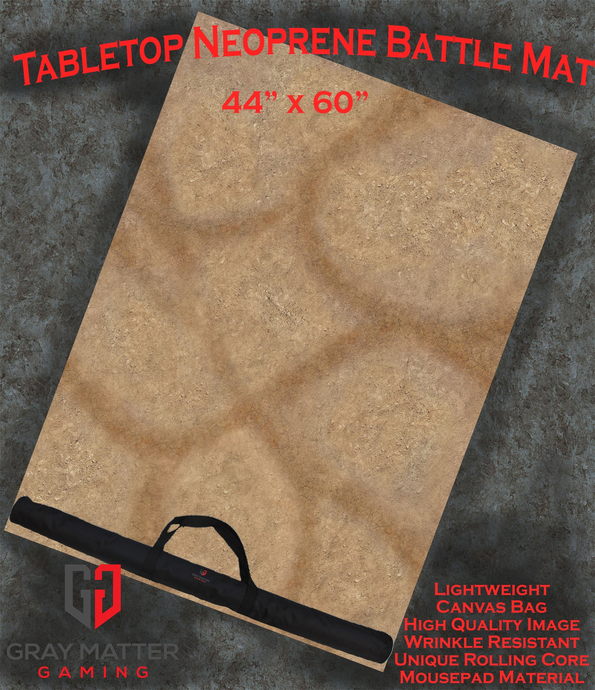 Gray Matter Gaming Gaming Mat 44x60 Desert Paths - Neoprene Battle Mat with Bag