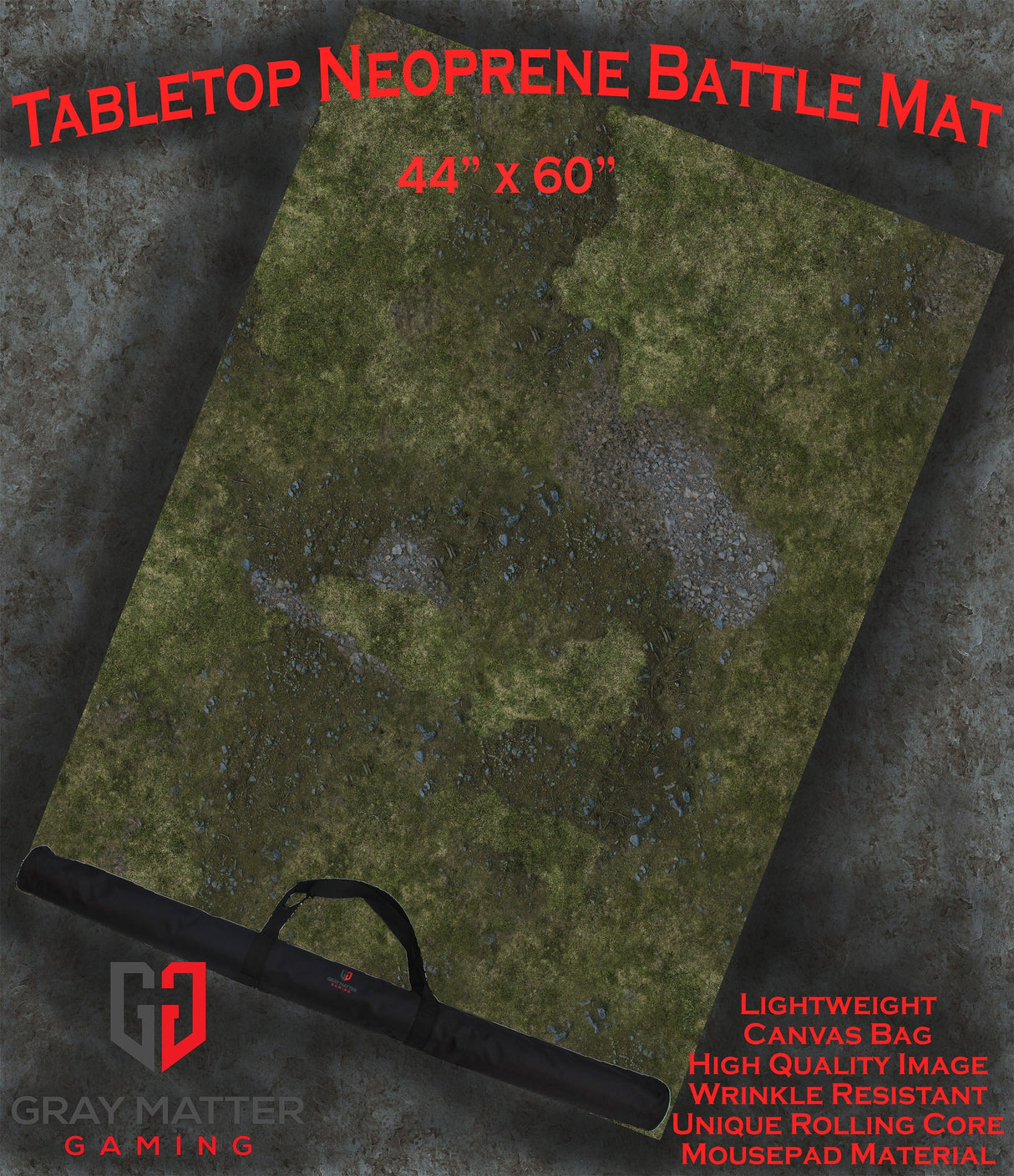 Gray Matter Gaming Gaming Mat 44x60 Field of Battle - Neoprene Battle Mat with Bag