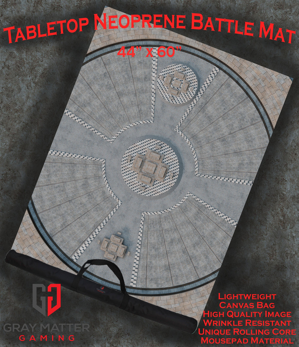 Gray Matter Gaming Gaming Mat 44x60 Grand Concourse - Neoprene Battle Mat with Bag