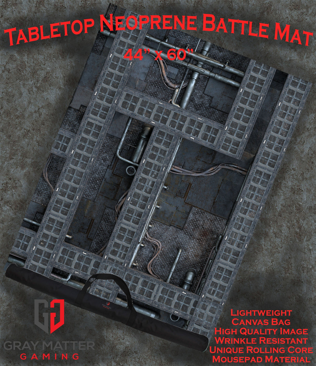 Gray Matter Gaming Gaming Mat 44x60 Grimdark Station - Neoprene Battle Mat with Bag