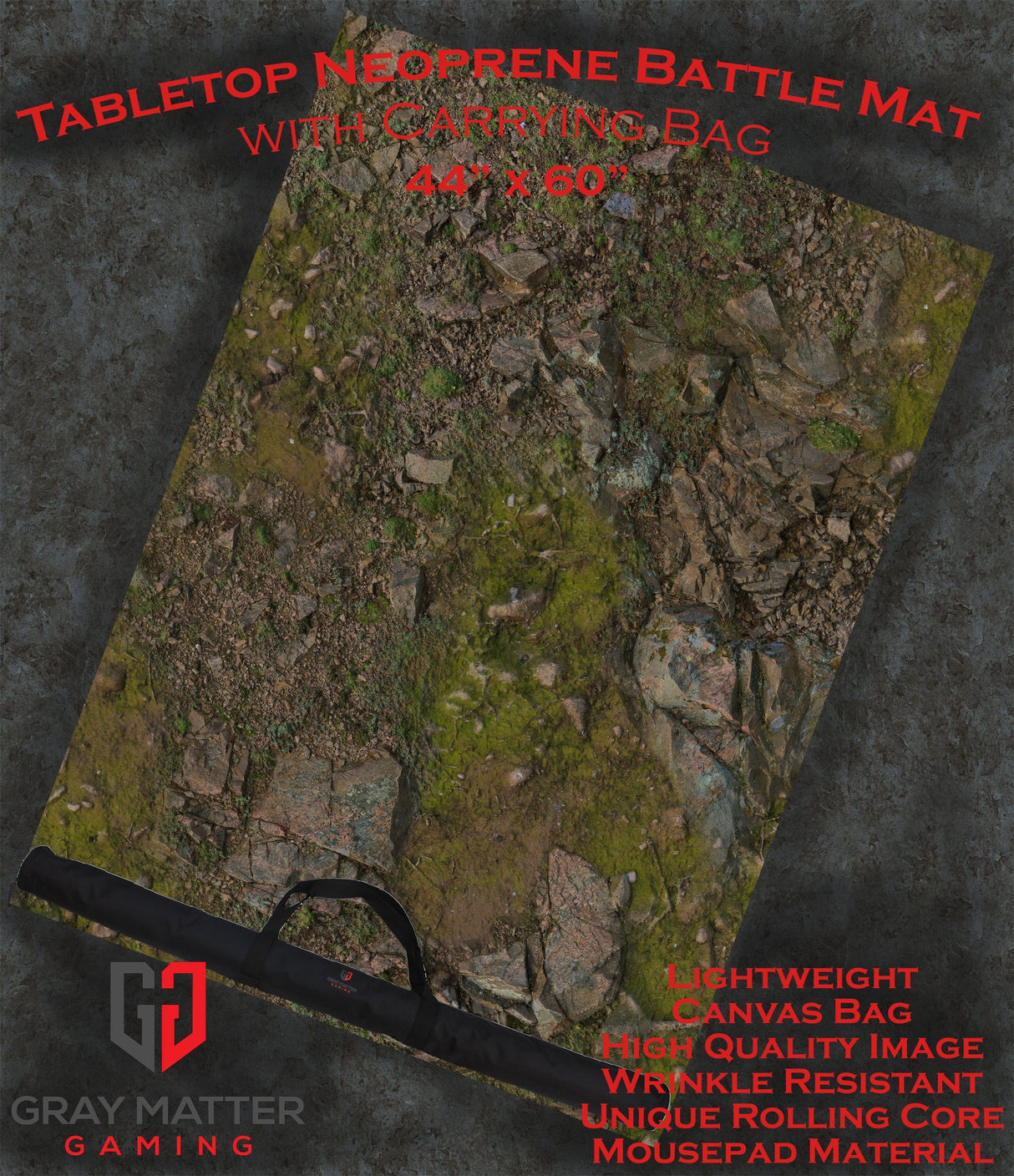 Gray Matter Gaming Gaming Mat 44x60 Rocky Highlands - Neoprene Battle Mat with Bag