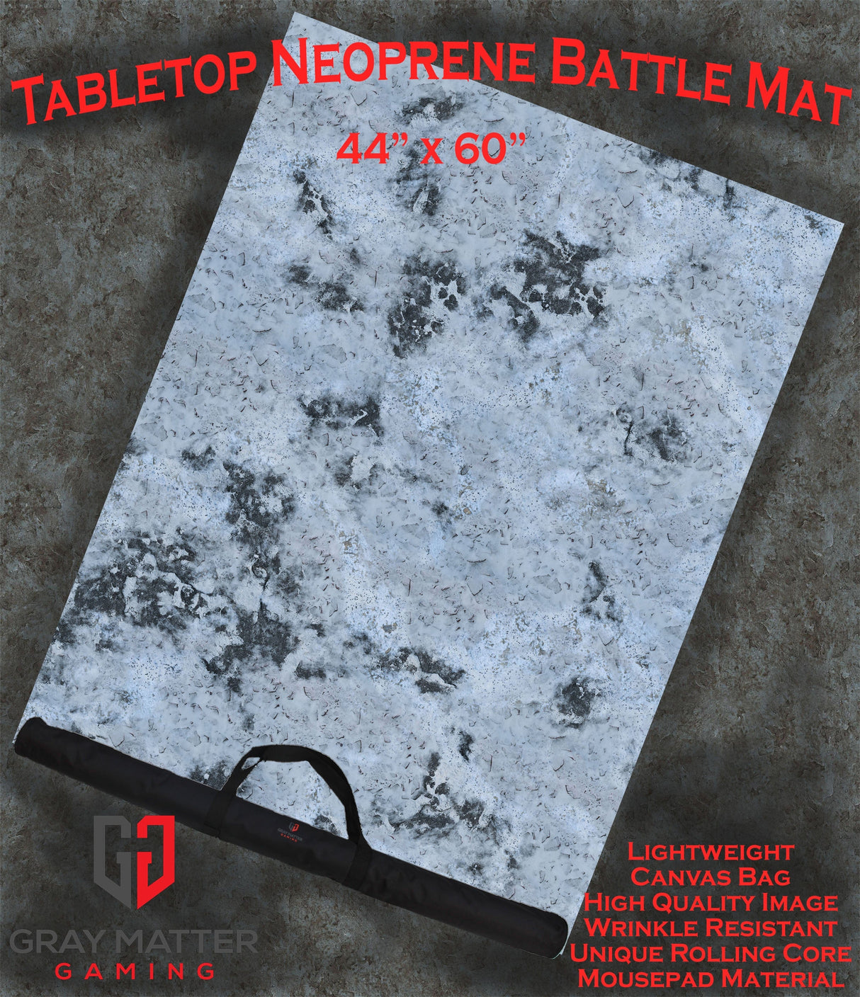 Gray Matter Gaming Gaming Mat 44x60 Snowy Tundra - Neoprene Battle Mat - Warhammer, AoS, 40K, Kill Team, MCP, Shatterpoint, Legion, More