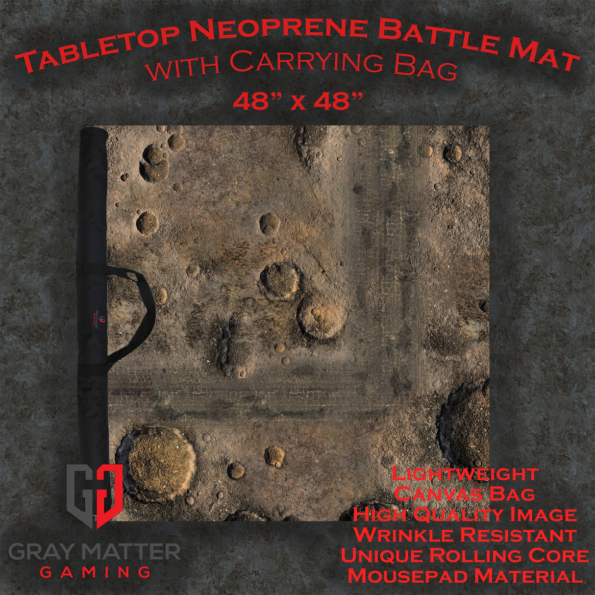 Gray Matter Gaming Gaming Mat 48x48 Blasted Battlefield - Neoprene Battle Mat with Bag