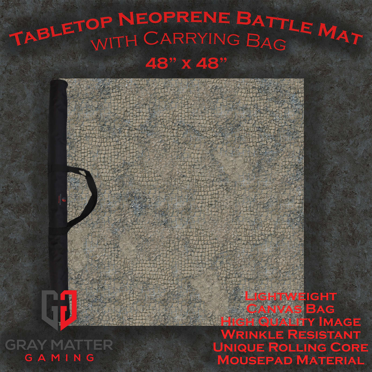 Gray Matter Gaming Gaming Mat 48x48 Broken Cobblestone - Neoprene Battle Mat with Bag