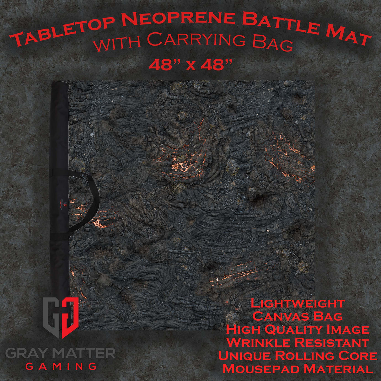 Gray Matter Gaming Gaming Mat 48x48 Lava Flows - Neoprene Battle Mat with Bag