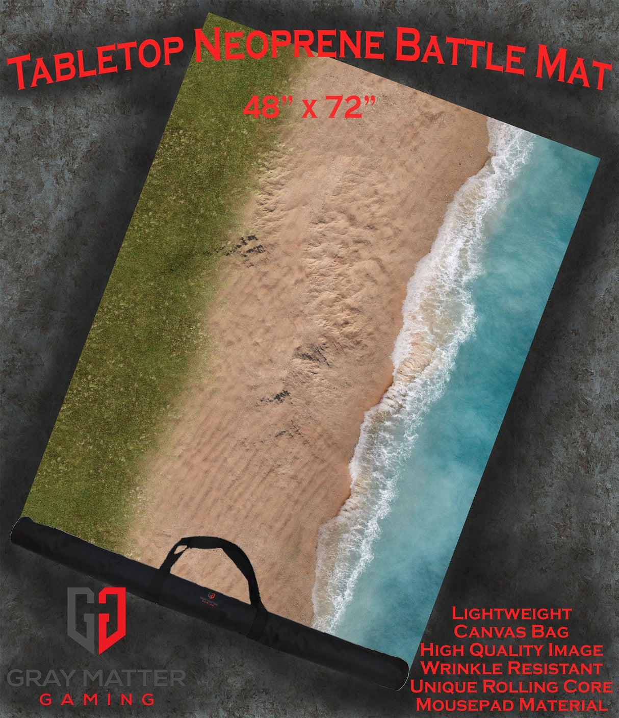 Gray Matter Gaming Gaming Mat 48x72 Coastal Shore - Neoprene Battle Mat - Warhammer, AoS, 40K, Team Yankee, MCP, Shatterpoint, Legion, More