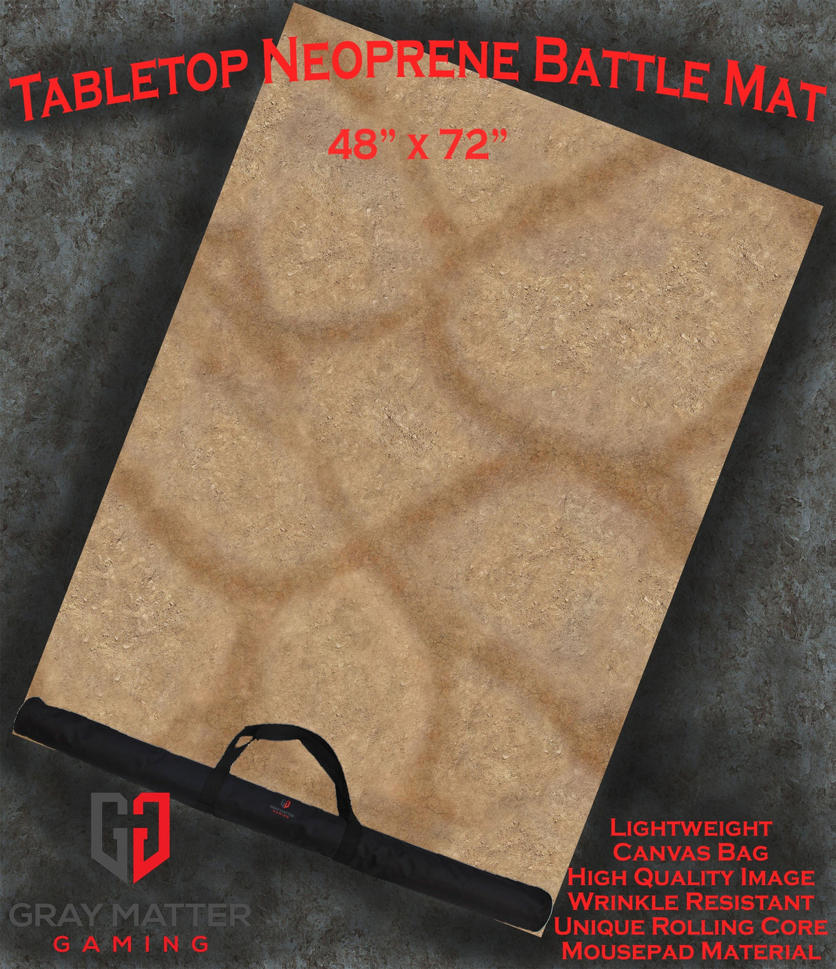 Gray Matter Gaming Gaming Mat 48x72 Desert Paths - Neoprene Battle Mat - Warhammer, AoS, 40K, Kill Team, MCP, Shatterpoint, Legion, More