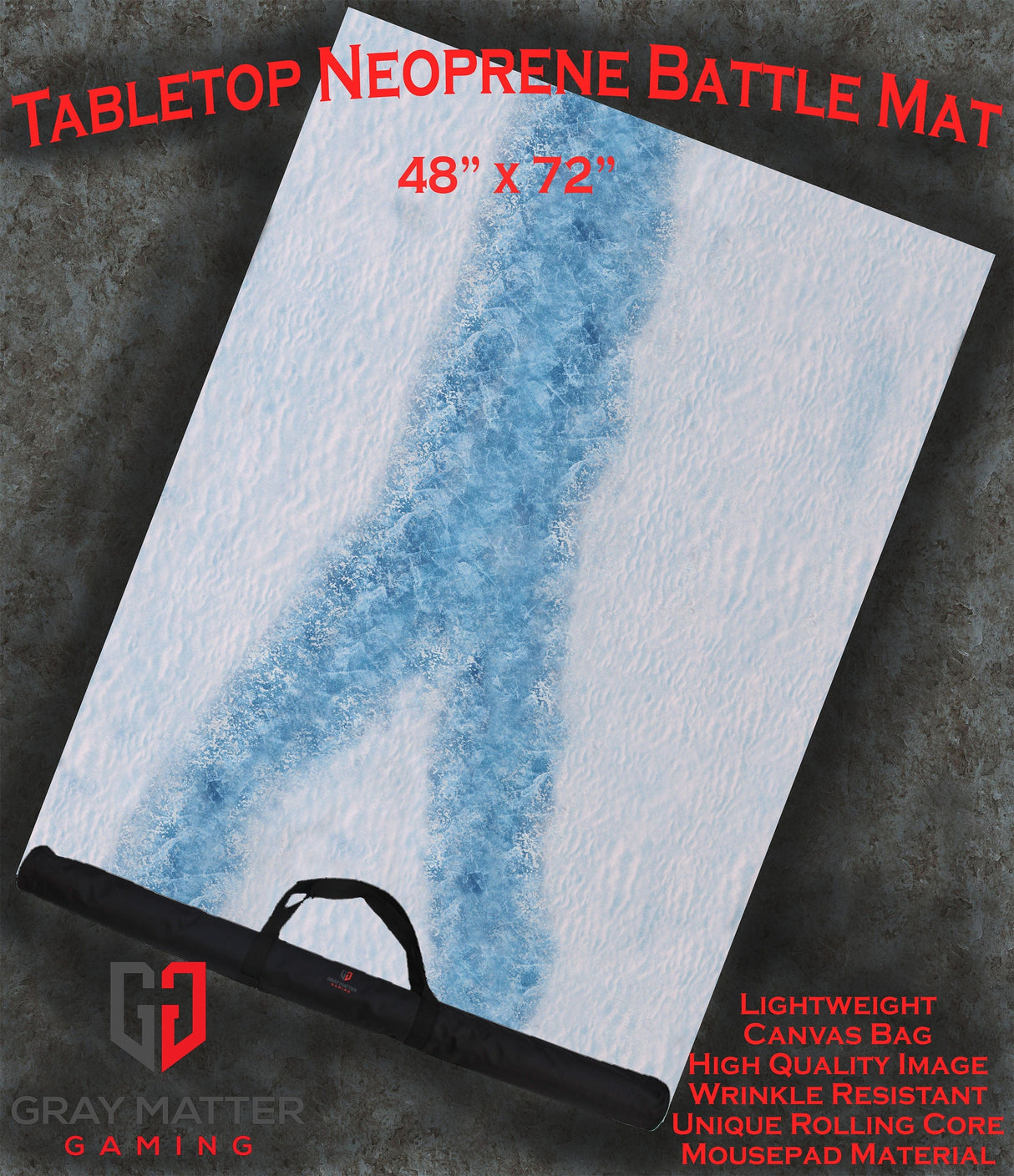 Gray Matter Gaming Gaming Mat 48x72 Frozen River - Neoprene Battle Mat - Warhammer, AoS, 40K, Kill Team, MCP, Shatterpoint, Legion, More