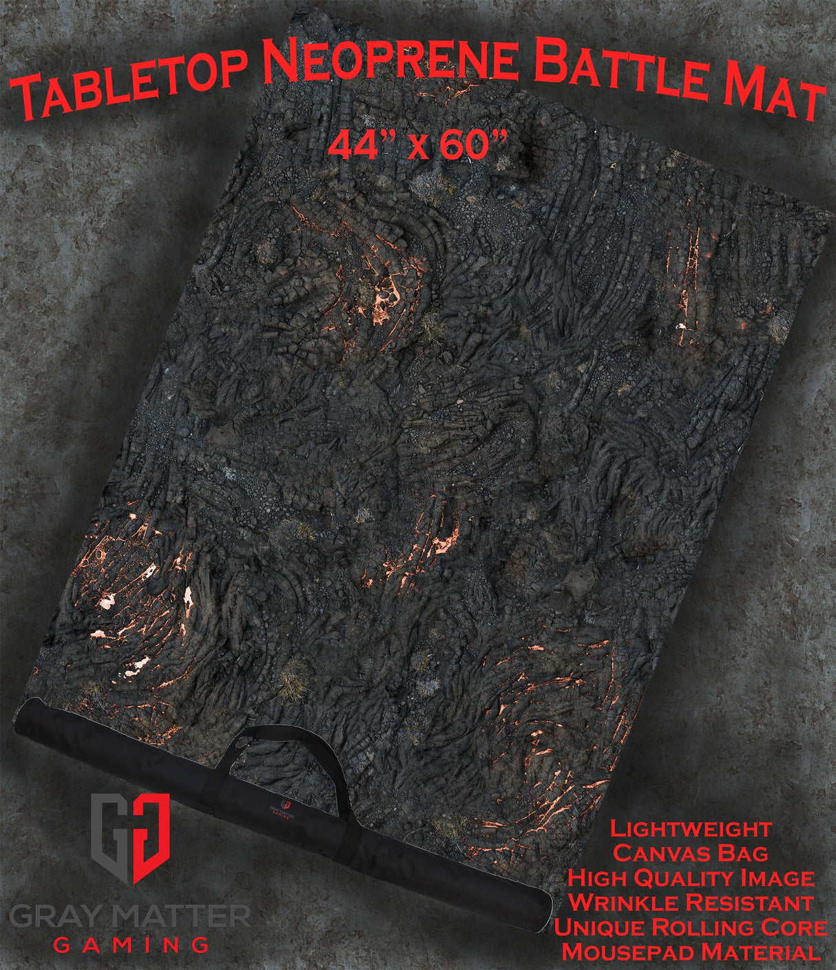 Gray Matter Gaming Gaming Mat 48x72 Lava Flows - Neoprene Battle Mat with Bag