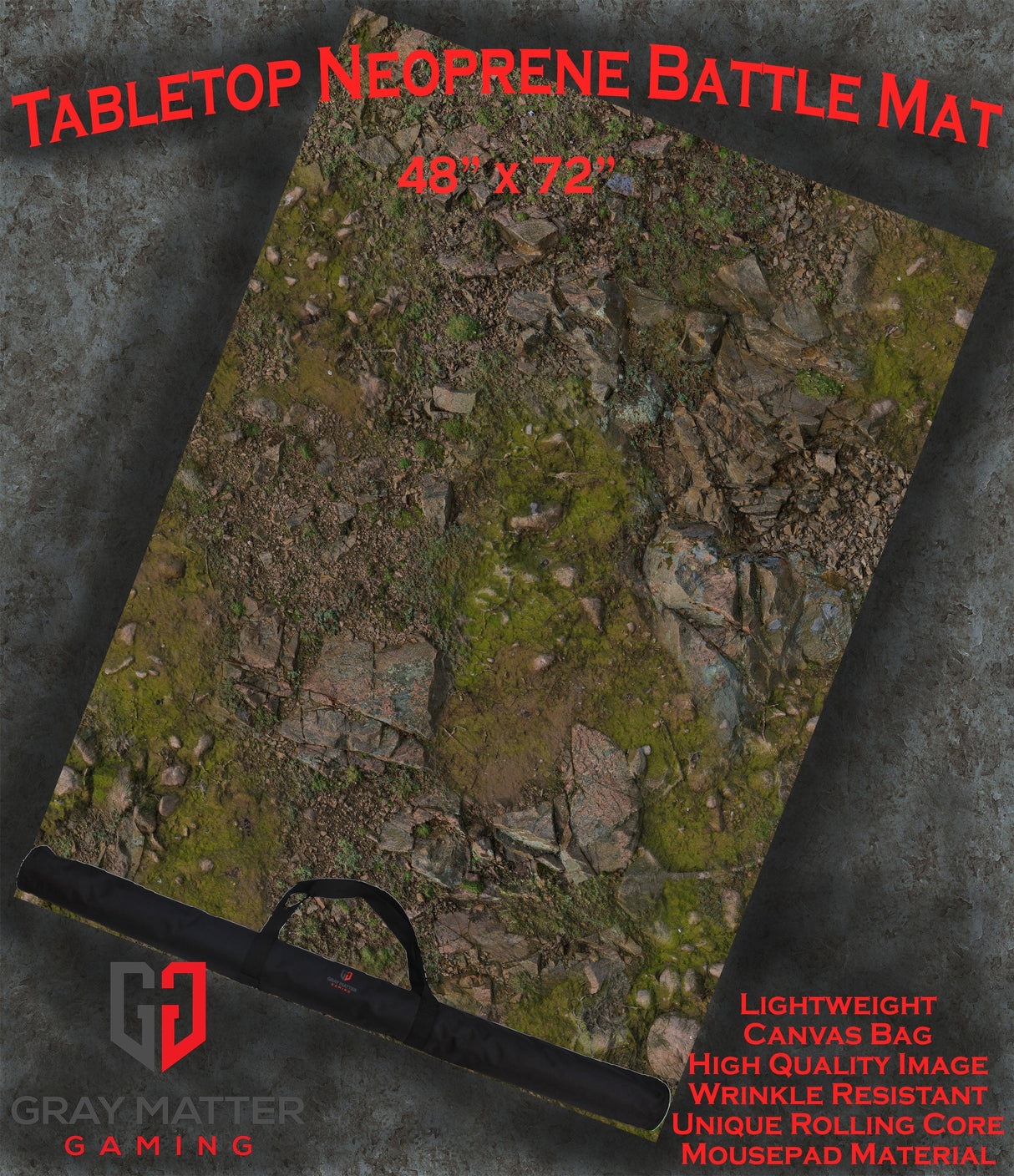 Gray Matter Gaming Gaming Mat 48x72 Rocky Highlands - Neoprene Battle Mat - Warhammer, AoS, 40K, Kill Team, MCP, Shatterpoint, Legion, More