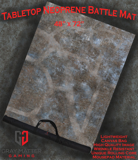 Gray Matter Gaming Gaming Mat 48x72 Urban Ruins - Neoprene Battle Mat with Bag