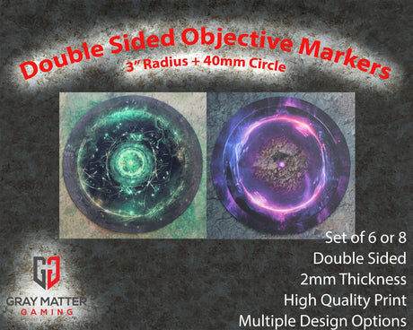 Gray Matter Gaming Objective Marker Double Sided 7.57" Neoprene Objective Markers - Green and Purple Energy