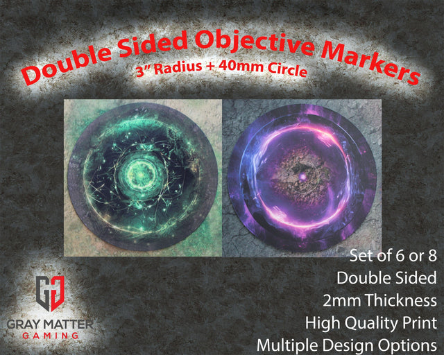 Gray Matter Gaming Objective Marker Double Sided 7.57" Neoprene Objective Markers - Green and Purple Energy