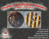 Gray Matter Gaming Objective Marker Double Sided 7.57" Neoprene Objective Markers - Hazard Stripes and Gears