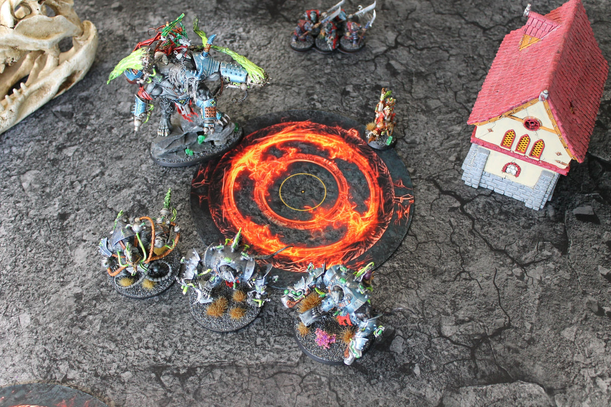 Gray Matter Gaming Objective Marker Double Sided Neoprene 7.57" Objective Markers - Green and Flaming Portal