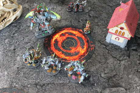 Gray Matter Gaming Objective Marker Double Sided Neoprene 7.57" Objective Markers - Green and Flaming Portal