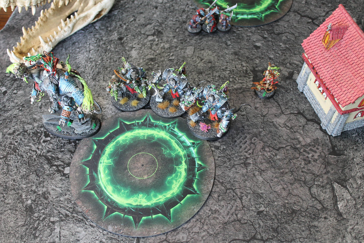 Gray Matter Gaming Objective Marker Double Sided Neoprene 7.57" Objective Markers - Green and Flaming Portal