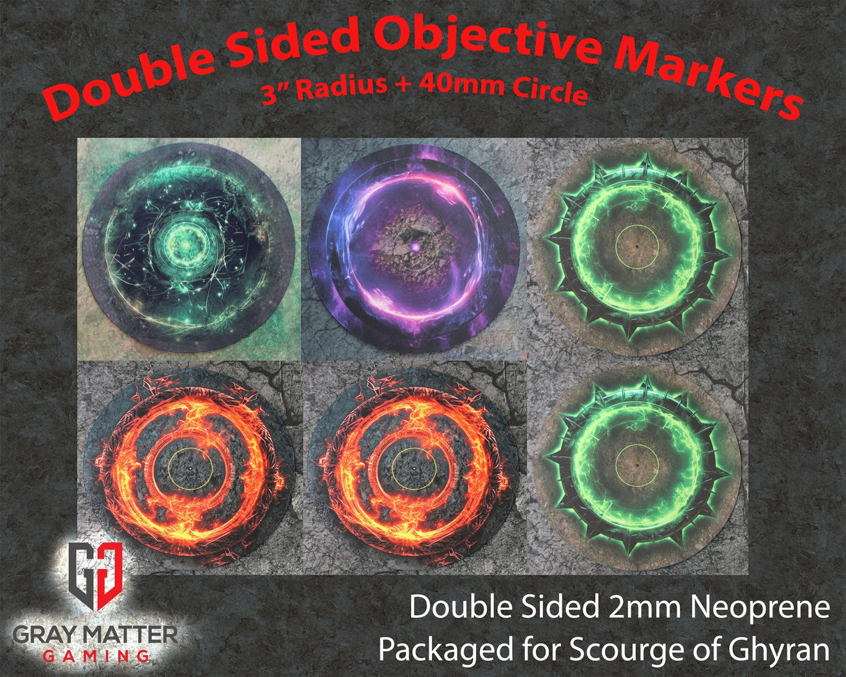 Gray Matter Gaming Objective Marker Set 1 Double Sided Neoprene 7.57" Objective Markers - Scourge of Ghyran