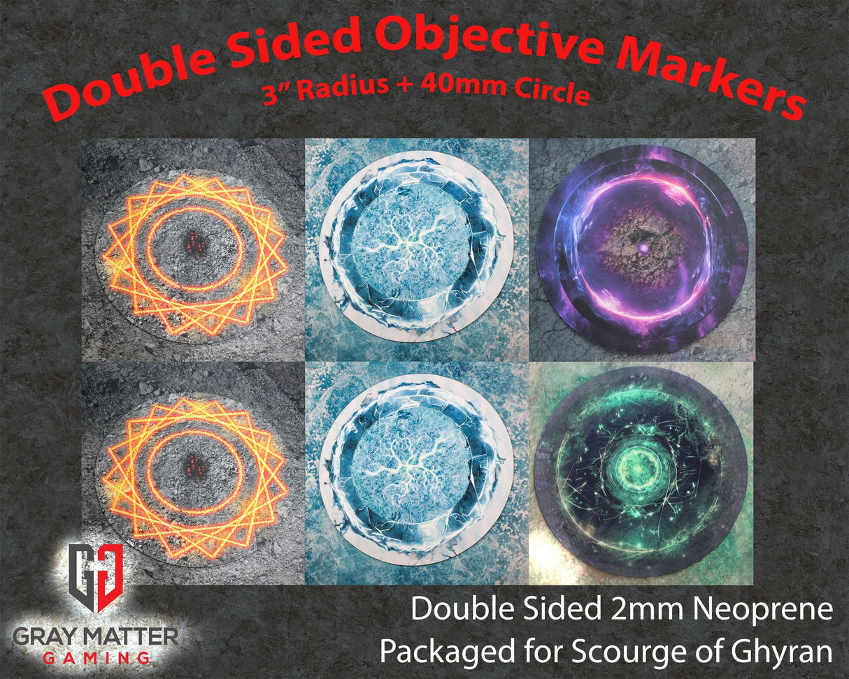 Gray Matter Gaming Objective Marker Set 3 Double Sided Neoprene 7.57" Objective Markers - Scourge of Ghyran