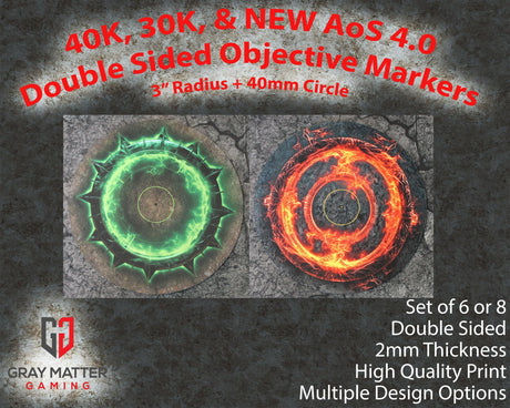 Gray Matter Gaming Objective Marker Warhammer 40k and AoS4 Neoprene Objective Markers - Green and Flaming Portal