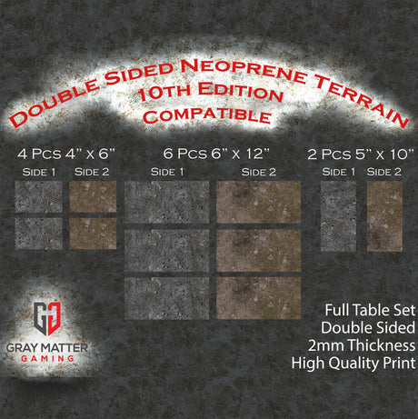 Gray Matter Gaming Terrain Markers Double Sided Neoprene Terrain Table Set - 10th Edition Compatible