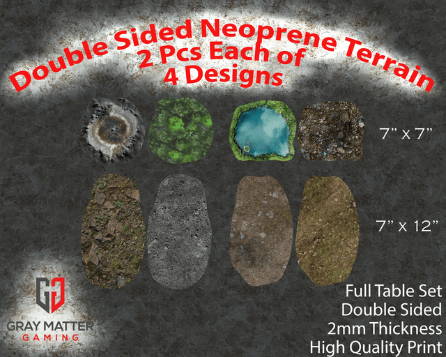 Gray Matter Gaming Terrain Markers Double Sided Neoprene Terrain Table Set for Warhammer 40k, AoS, Star Wars, Conquest, Bolt Action, Saga, and more!