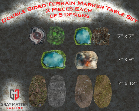 Gray Matter Gaming Terrain Markers Expanded Set (Set of 10) Double Sided Neoprene Terrain Table Set