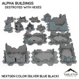 Mecha City Alpha Buildings - NextGen Color Silver Blue Black (Destroyed / With Hexes)