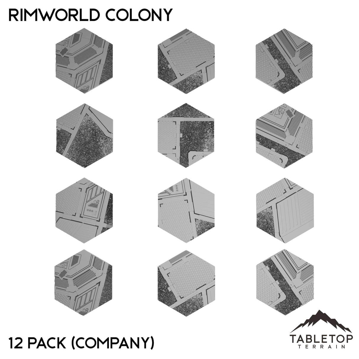 Tabletop Terrain 12 Pack (Company) Rimworld Colony - Hex - Hardcore Bases