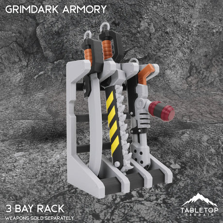 Tabletop Terrain 3 Bay Rack 🎁 Grimdark Armory - Mini Weapon Props (50% off)