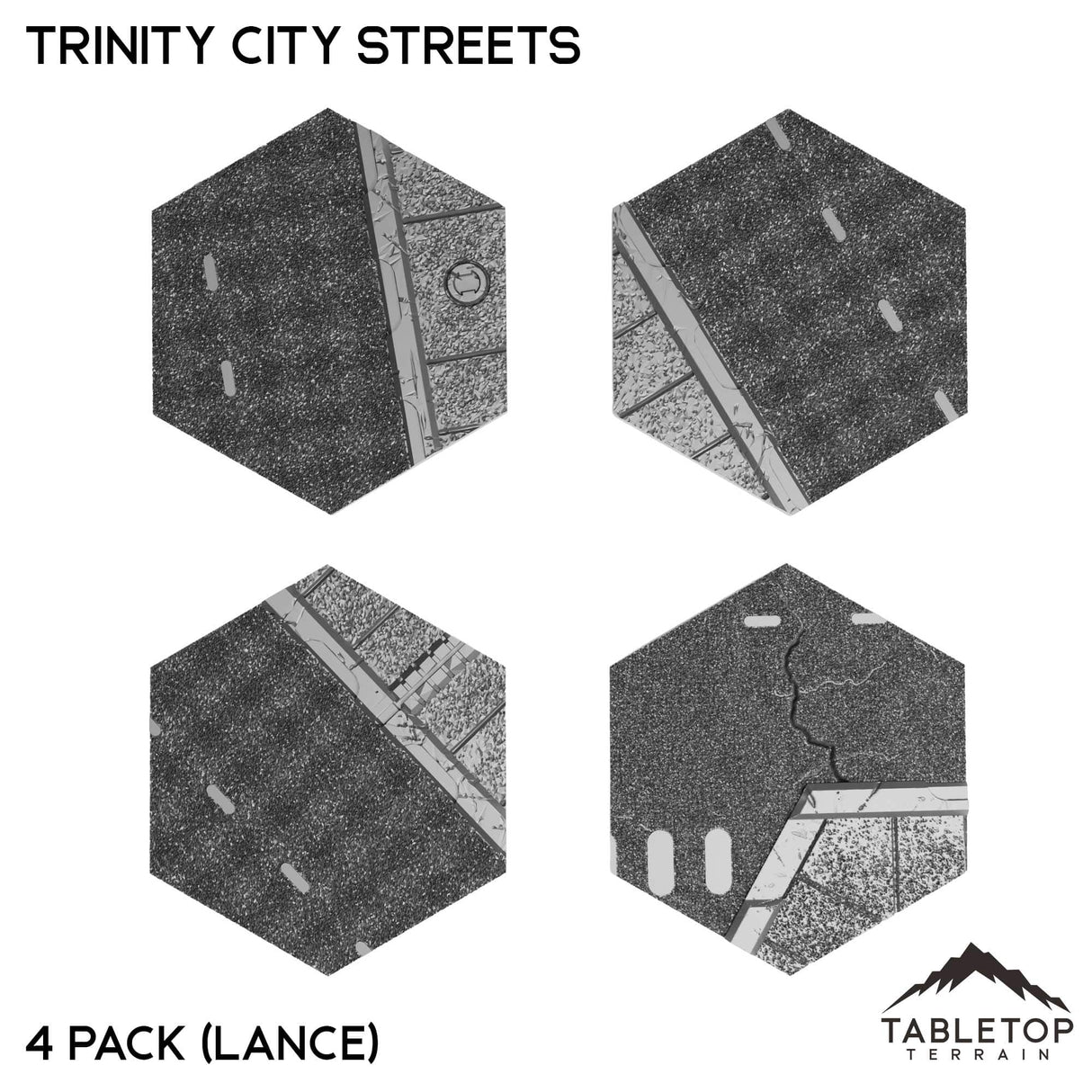 Tabletop Terrain 4 Pack (Lance) Trinity City Streets - Hex - Hardcore Bases