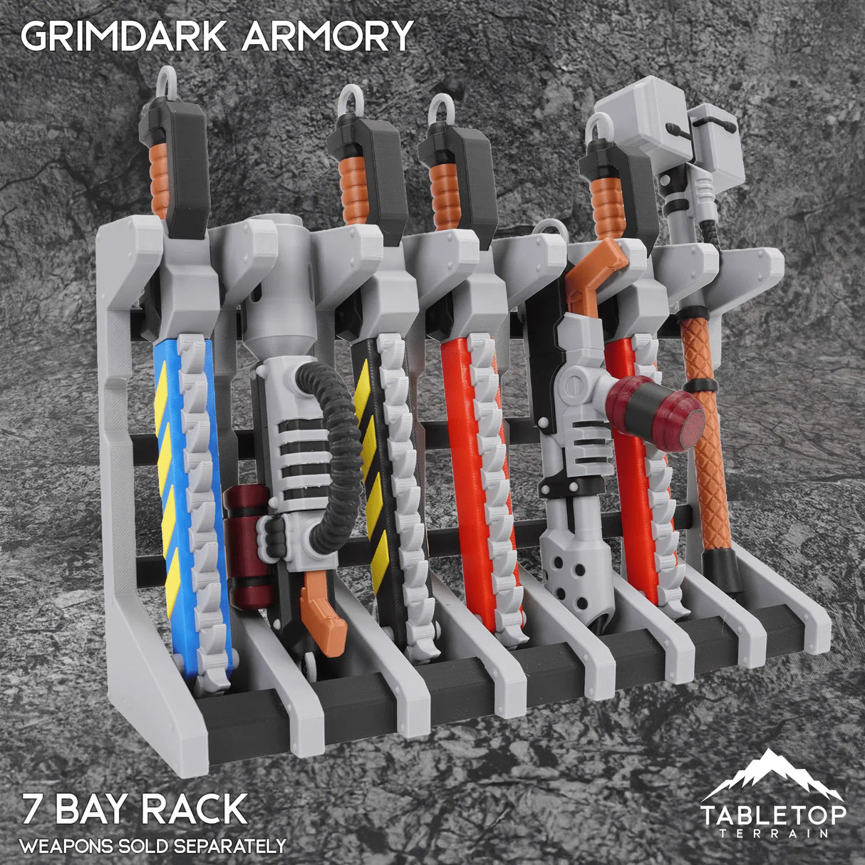 Tabletop Terrain 7 Bay Rack 🎁 Grimdark Armory - Mini Weapon Props (50% off)