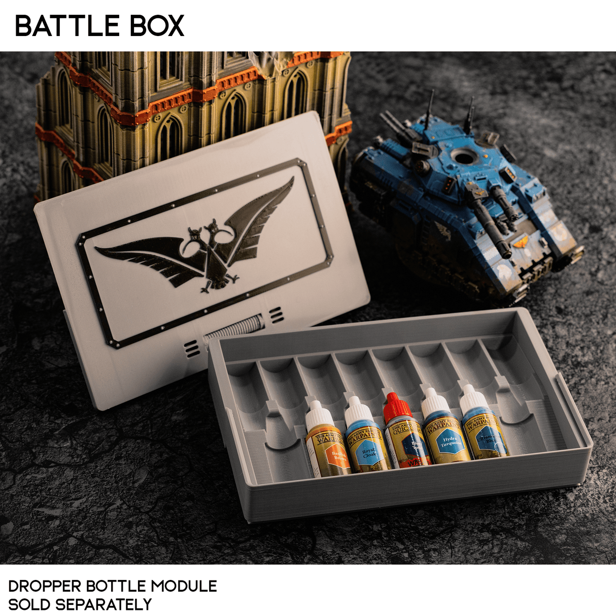 Tabletop Terrain Accessory Dropper Bottle Module Addon Battle Box - 40k Compatible Component Organizer