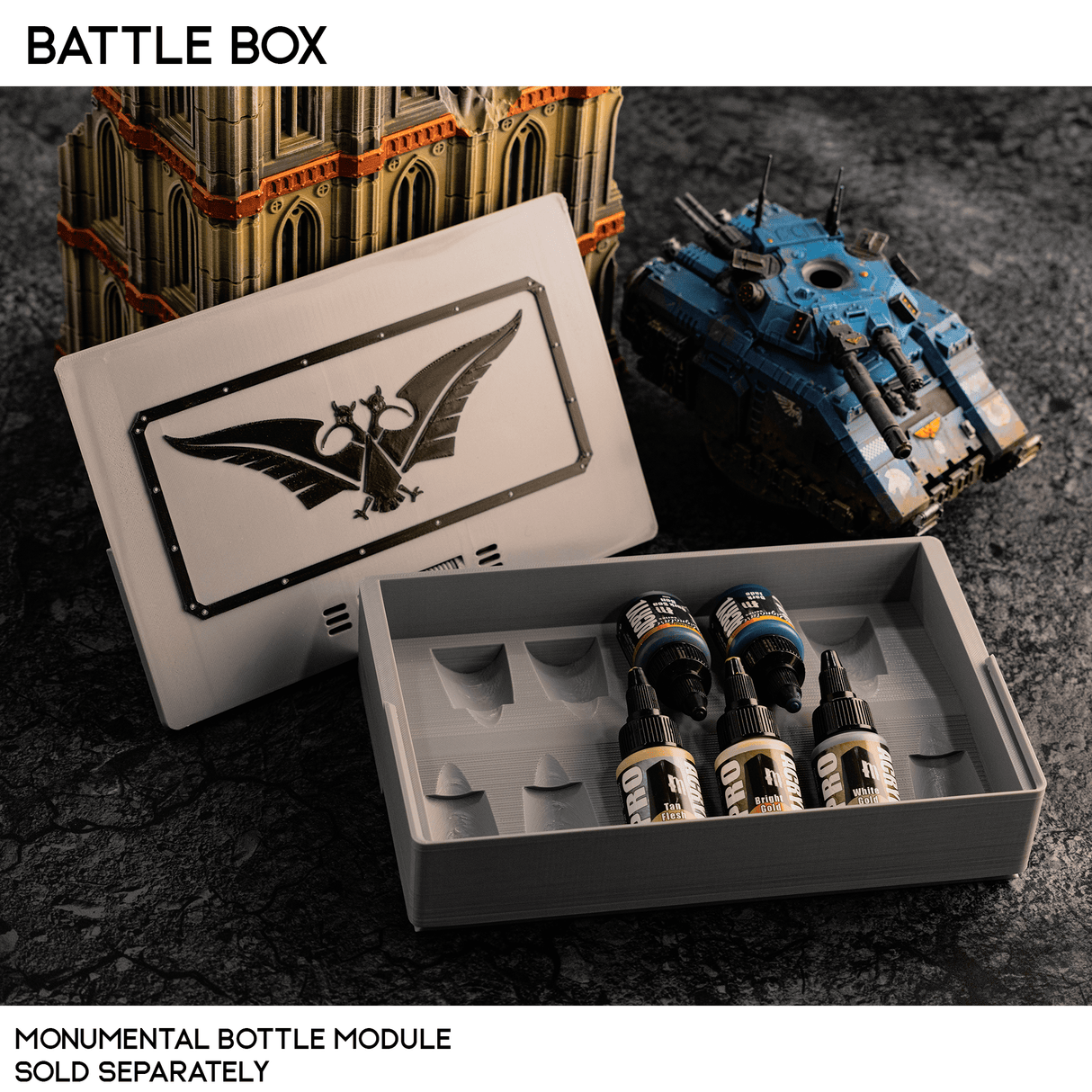 Tabletop Terrain Accessory Monumental Bottle Module Addon Battle Box - 40k Compatible Component Organizer