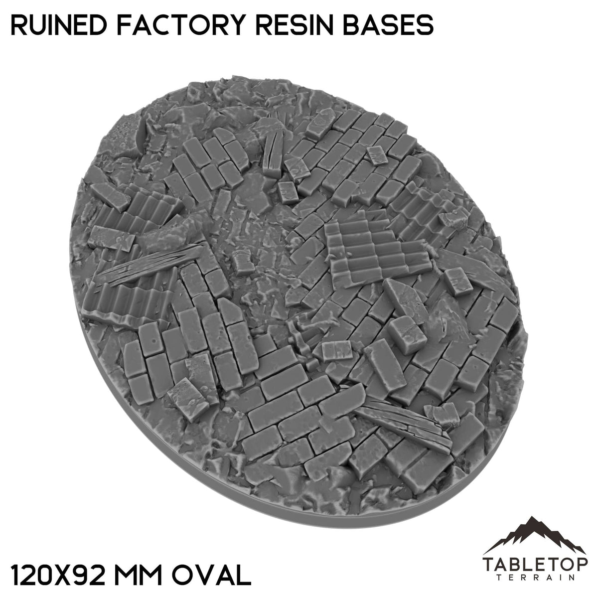 Tabletop Terrain Bases 120×92 mm oval / Single Ruined Factory Resin Bases