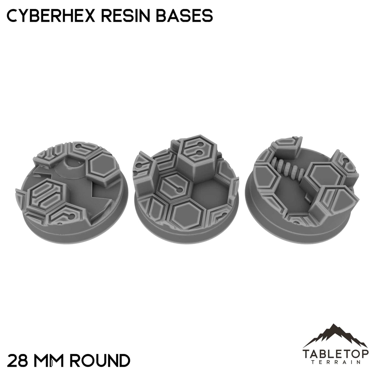 Tabletop Terrain Bases 28 mm / Single Cyberhex Resin Bases