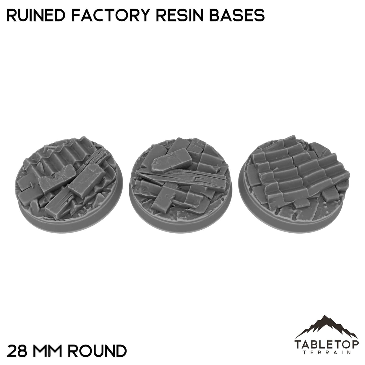 Tabletop Terrain Bases 28 mm / Single Ruined Factory Resin Bases