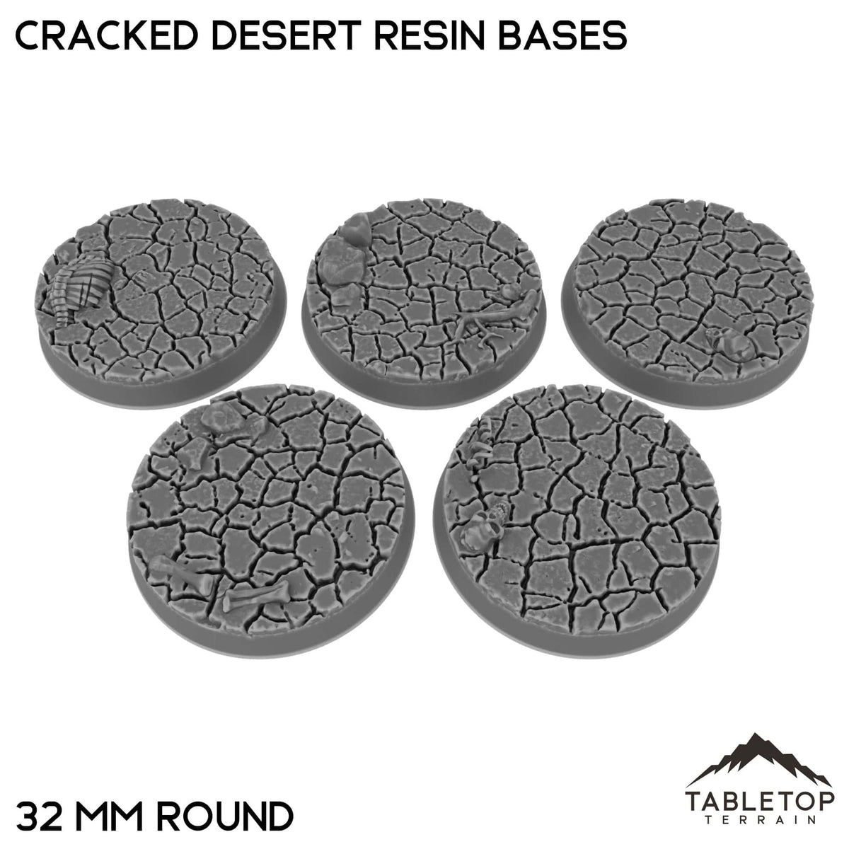 Tabletop Terrain Bases 32 mm / Single Cracked Desert Resin Bases