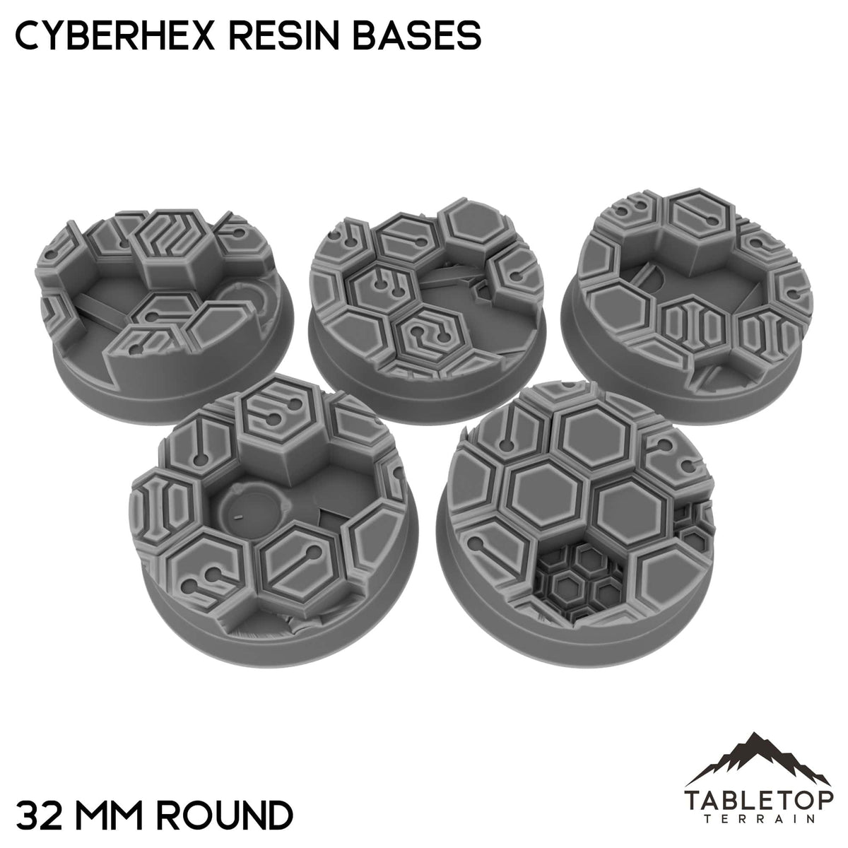 Tabletop Terrain Bases 32 mm / Single Cyberhex Resin Bases