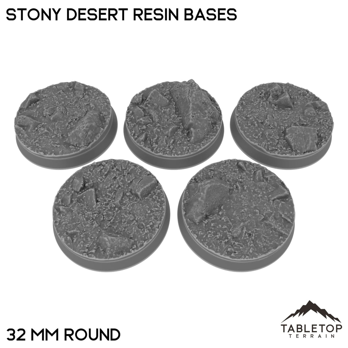 Tabletop Terrain Bases 32 mm / Single Stony Desert Resin Bases