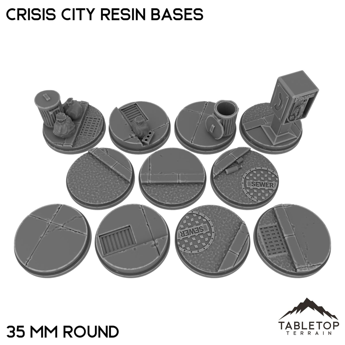 Tabletop Terrain Bases 35 mm / Single Crisis City Resin Bases