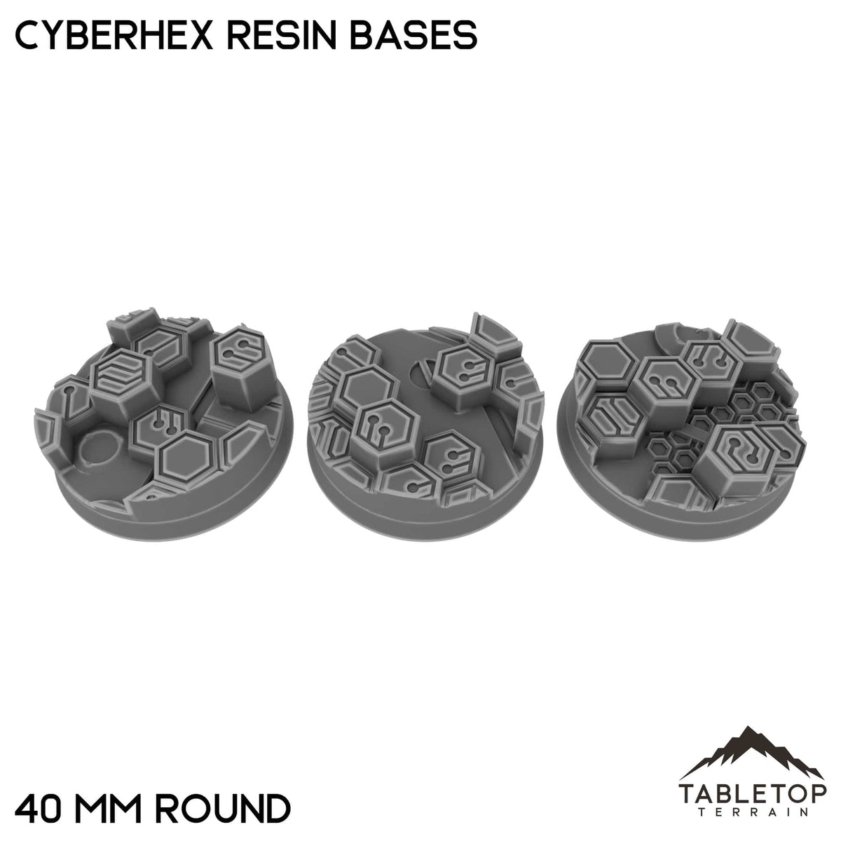 Tabletop Terrain Bases 40 mm / Single Cyberhex Resin Bases